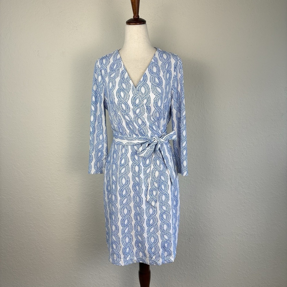 Persifor Size M Louise Wrap Dress Mini Rope Print Blue Nautical Coastal Preppy